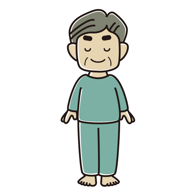 目を閉じる部屋着のおじさんのイラスト【色あり、背景なし】透過PNG