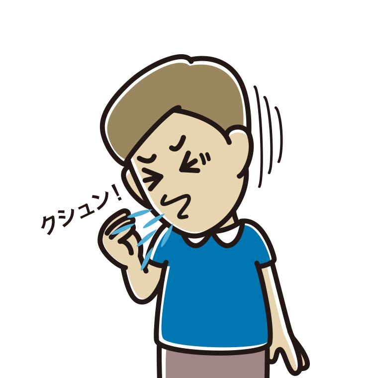 くしゃみをする男性のイラスト【色あり、背景なし】透過PNG