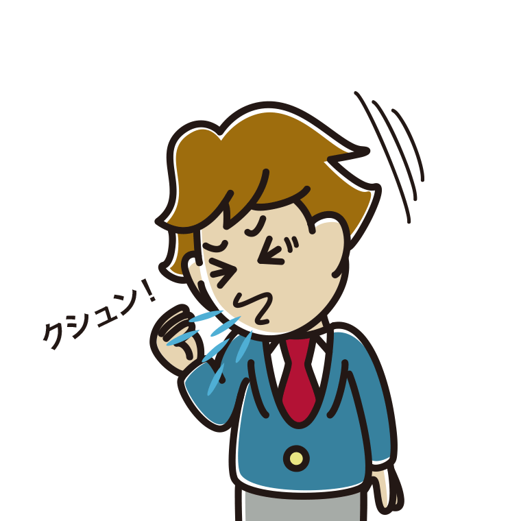 くしゃみをする男子高校生のイラスト【色あり、背景なし】透過PNG