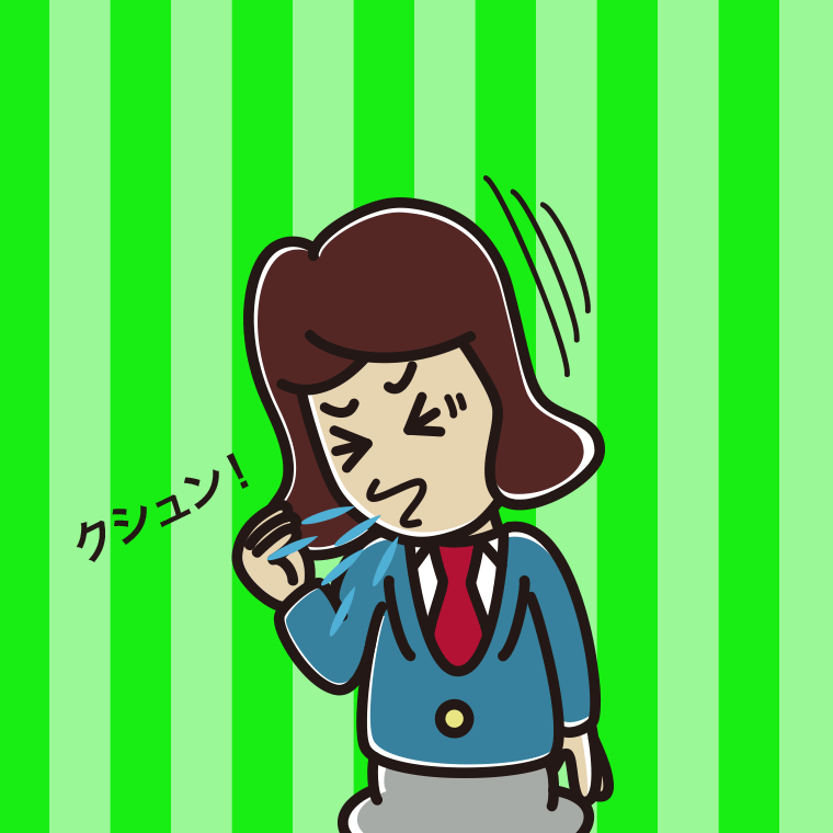 くしゃみをする女子高校生のイラスト【色、背景あり】PNG