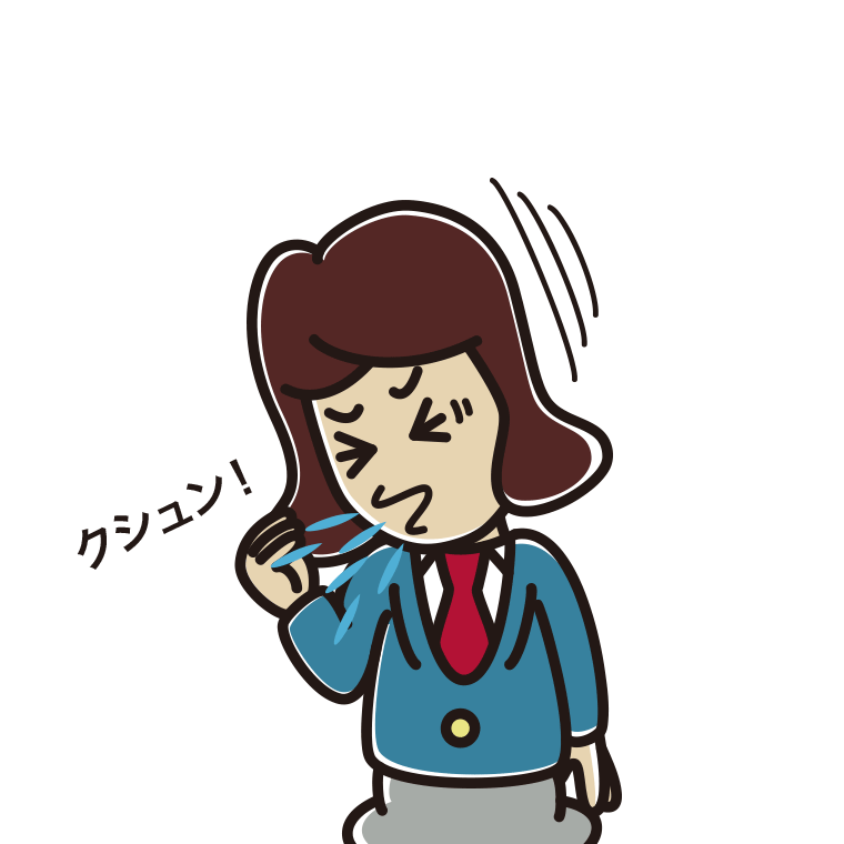 くしゃみをする女子高校生のイラスト【色あり、背景なし】透過PNG