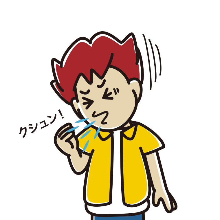 くしゃみをする男子大学生のイラスト【色あり、背景なし】透過PNG