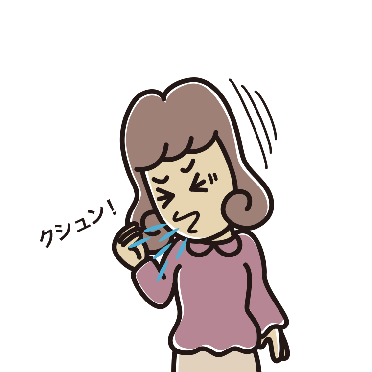 くしゃみをする女子大学生のイラスト【色あり、背景なし】透過PNG