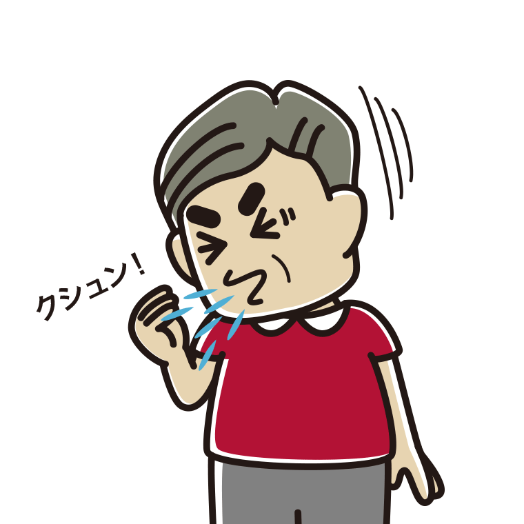 くしゃみをするおじさんのイラスト【色あり、背景なし】透過PNG