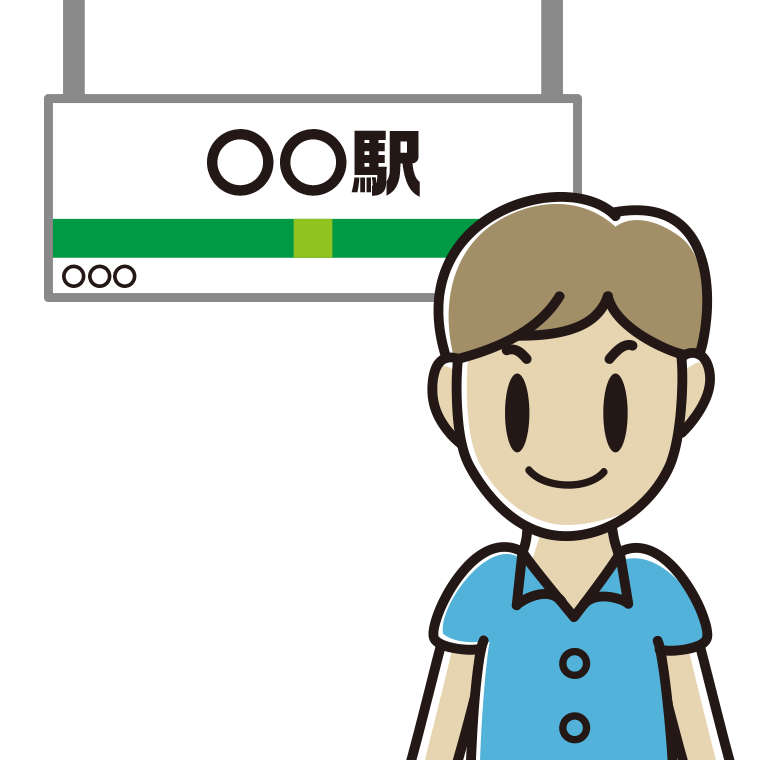 駅のホームにいる男性会社員（クールビズ）のイラスト【色あり、背景なし】透過PNG