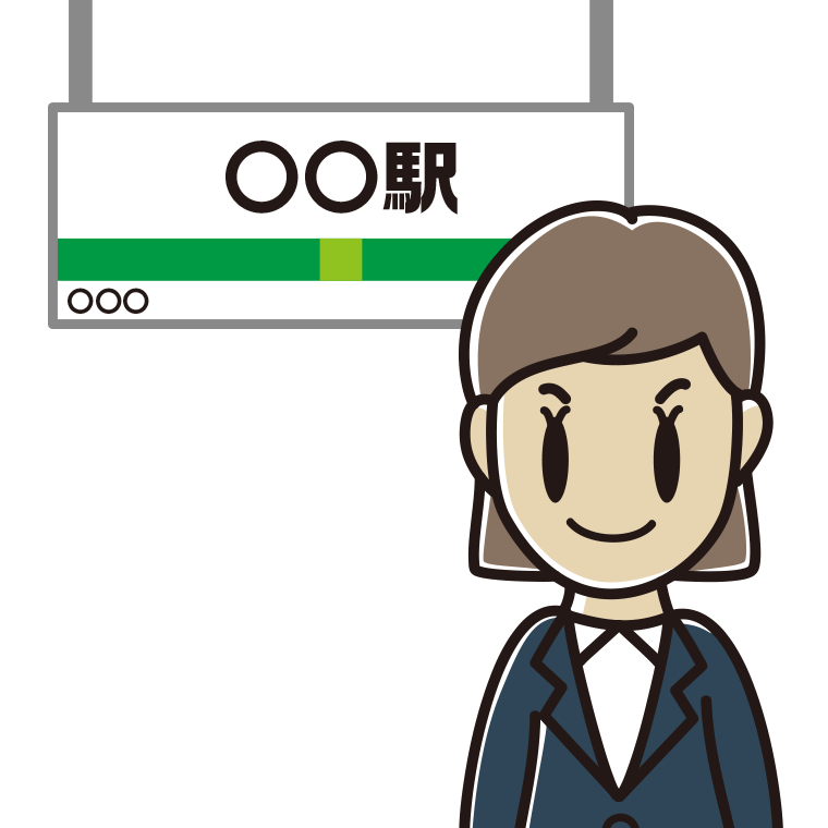 駅のホームにいる女性会社員のイラスト【色あり、背景なし】透過PNG