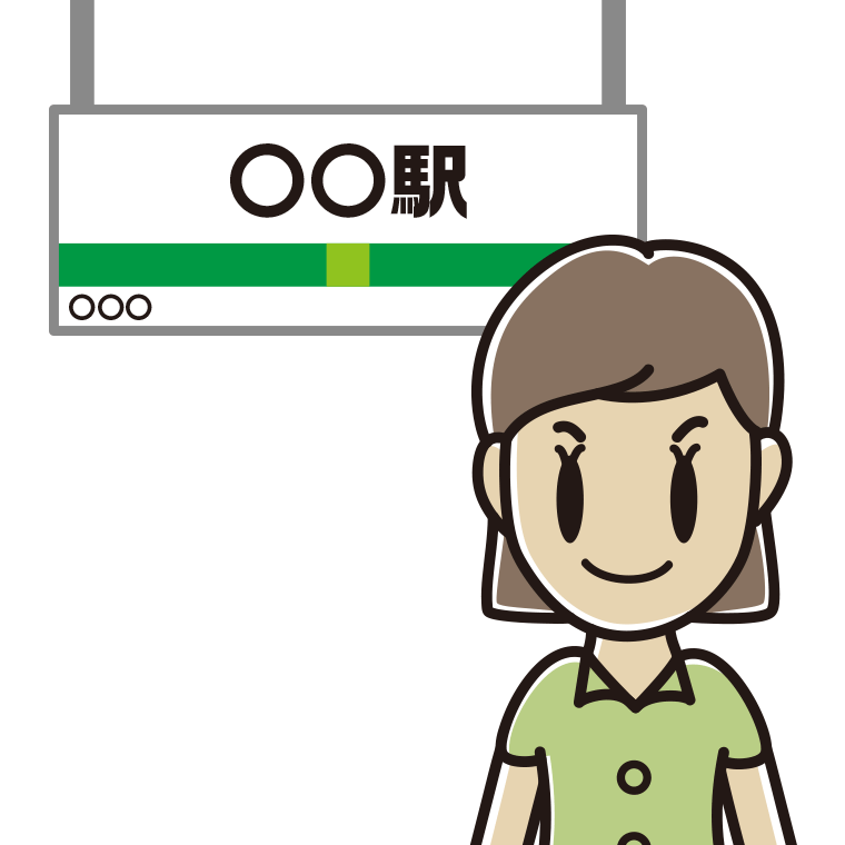 駅のホームにいる女性会社員（クールビズ）のイラスト【色あり、背景なし】透過PNG