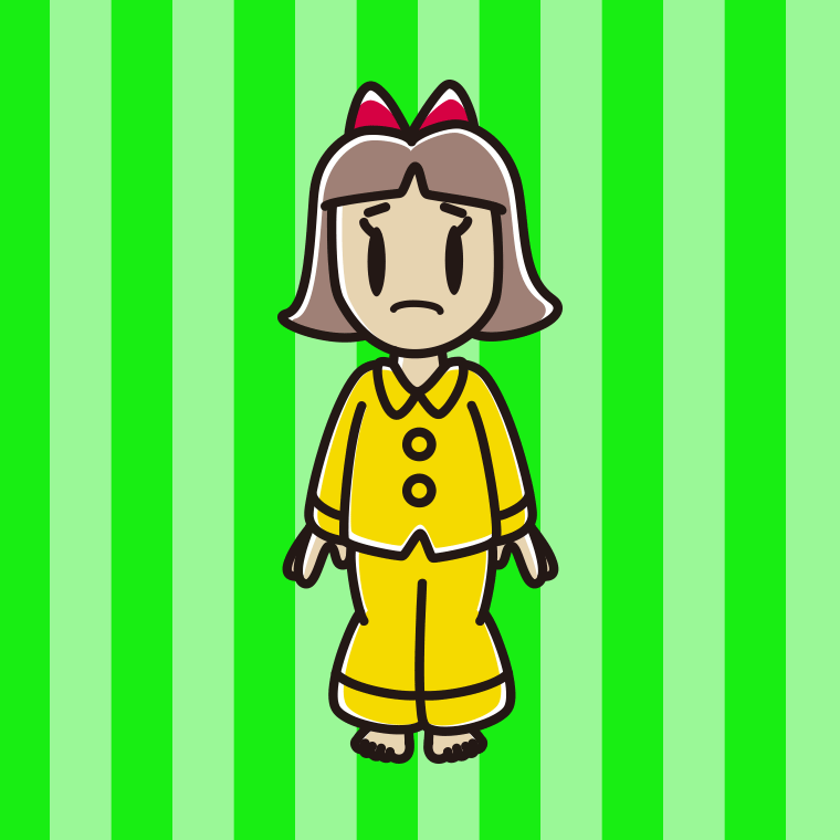 困るパジャマの小学生女子のイラスト【色、背景あり】PNG