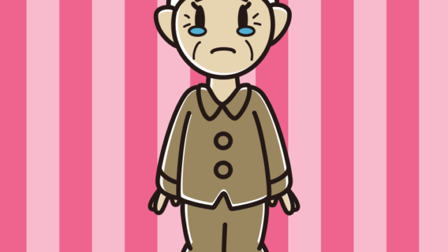 泣くパジャマのおばあさんのイラスト【色、背景あり】PNG