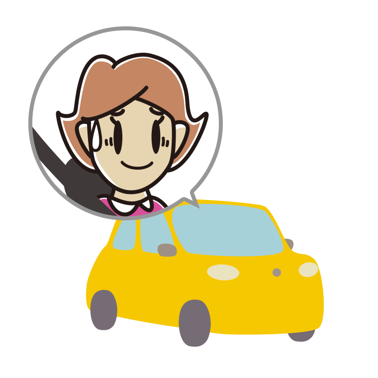 車で苦笑いする女性のイラスト【色あり、背景なし】透過PNG