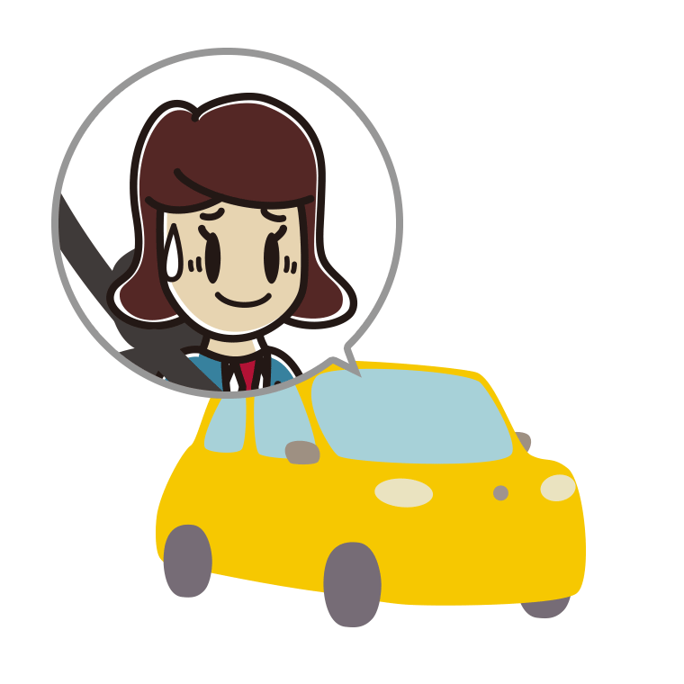 車で苦笑いする女子高校生のイラスト【色あり、背景なし】透過PNG