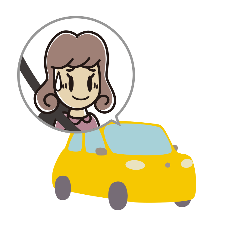 車で苦笑いする女子大学生のイラスト【色あり、背景なし】透過PNG