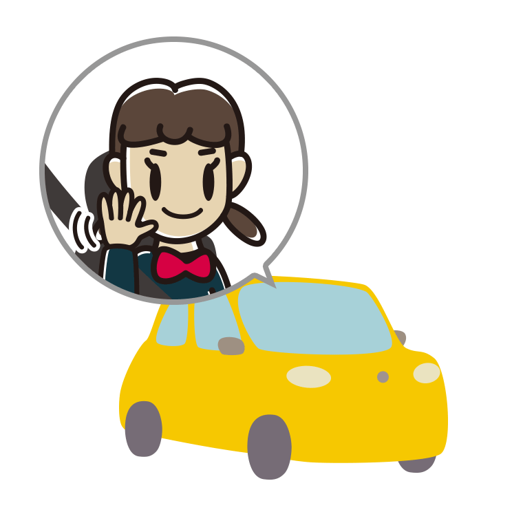 車で手を振る女子中学生のイラスト【色あり、背景なし】透過PNG