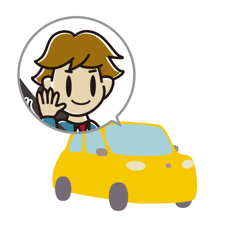 車で手を振る男子高校生のイラスト【色あり、背景なし】透過PNG