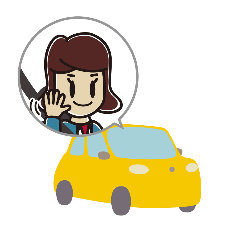 車で手を振る女子高校生のイラスト【色あり、背景なし】透過PNG