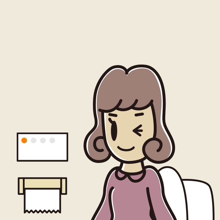 トイレでウインクする女子大学生のイラスト【色、背景あり】PNG