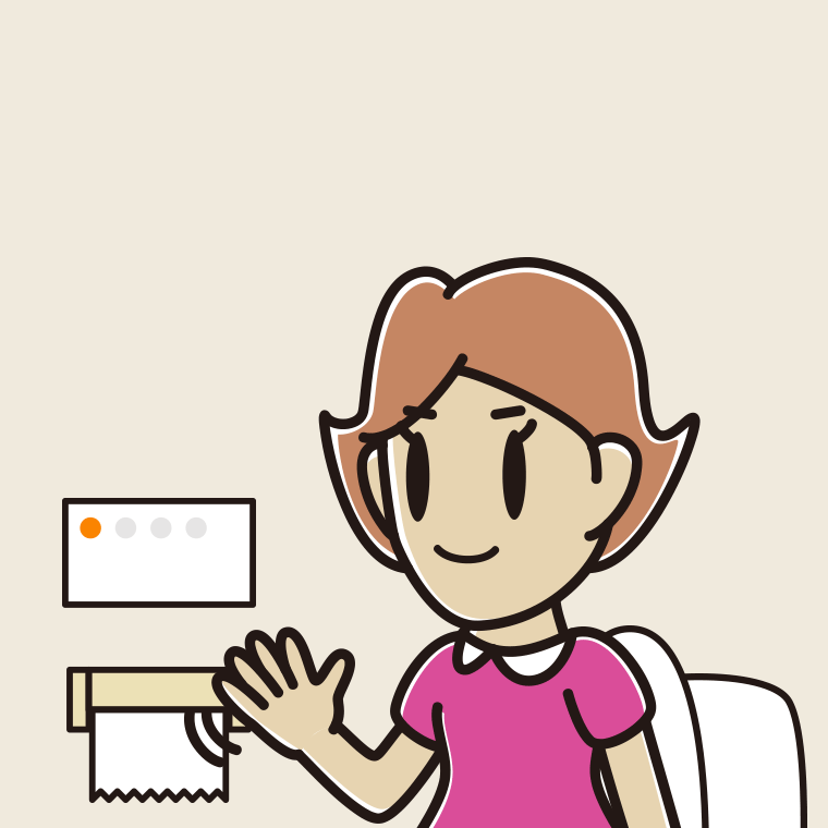 トイレで手を振る女性のイラスト【色、背景あり】PNG