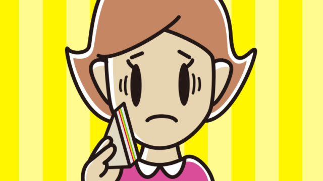 サンドイッチで困る女性のイラスト【色、背景あり】PNG