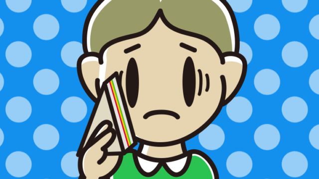 サンドイッチで困る小学生男子のイラスト【色、背景あり】PNG