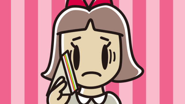 サンドイッチで困る小学生女子のイラスト【色、背景あり】PNG