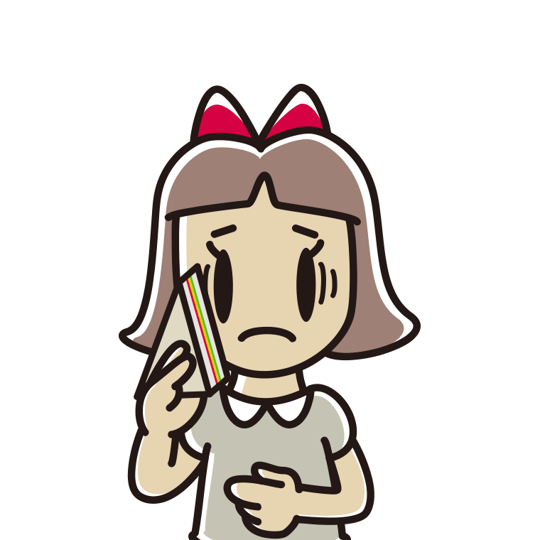 サンドイッチで困る小学生女子のイラスト【色あり、背景なし】透過PNG