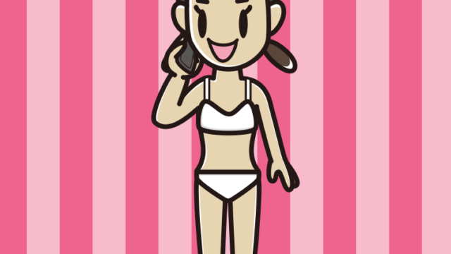 スマホで電話する下着姿の女子中学生のイラスト【色、背景あり】PNG