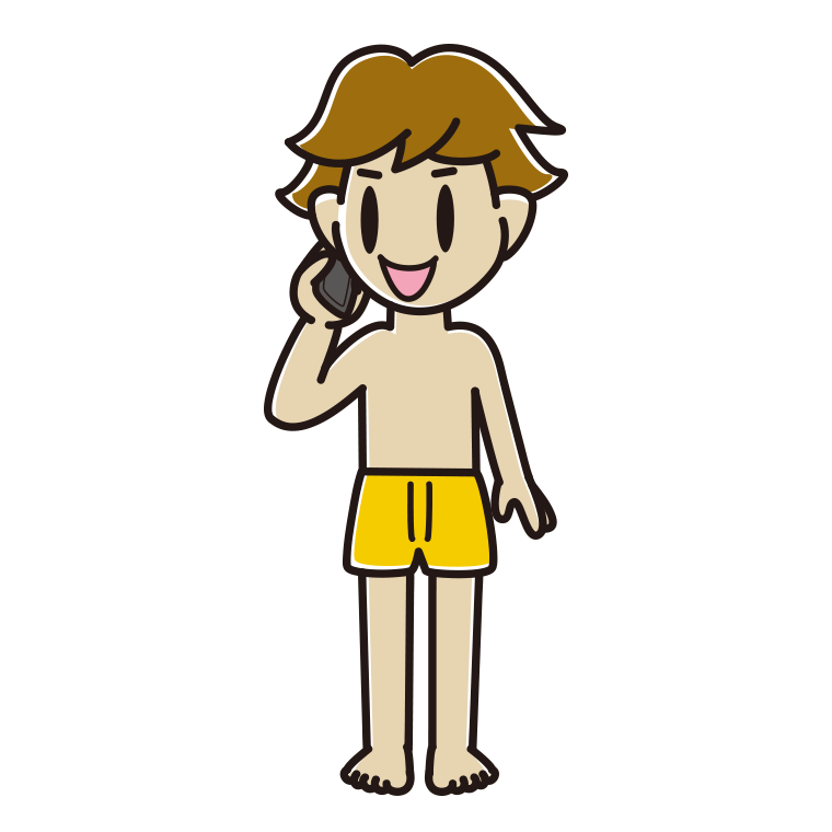 スマホで電話する下着姿の男子高校生のイラスト【色あり、背景なし】透過PNG