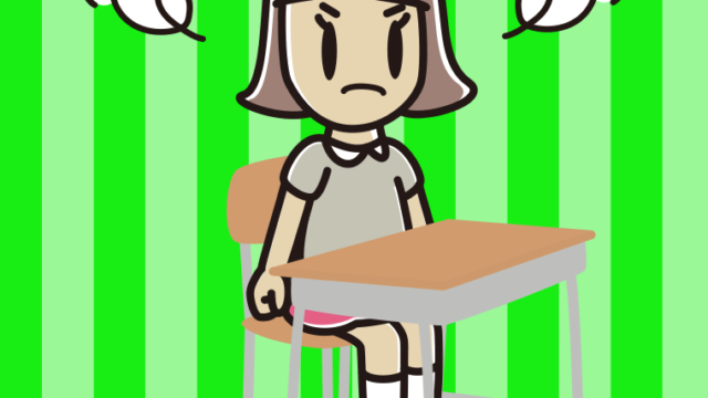 教室の席で怒る小学生女子のイラスト【色、背景あり】PNG