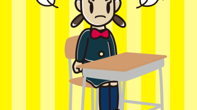 教室の席で怒る女子中学生のイラスト【色、背景あり】PNG