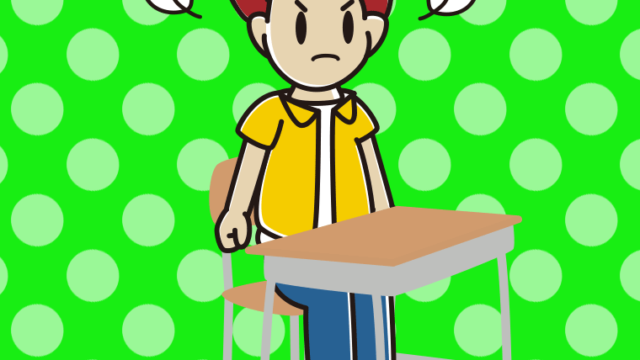 教室の席で怒る男子大学生のイラスト【色、背景あり】PNG