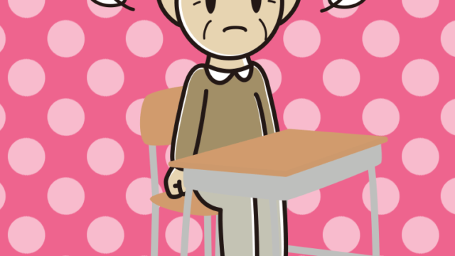 教室の席で怒るおじいさんのイラスト【色、背景あり】PNG