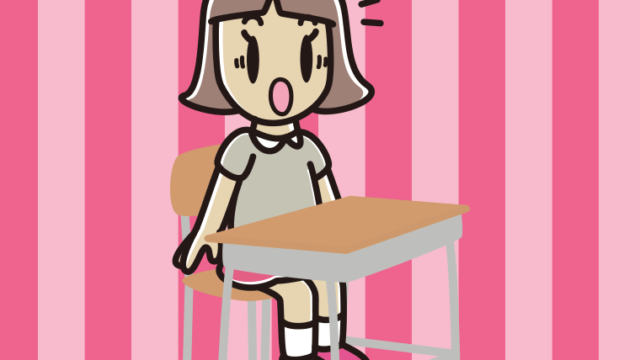 教室の席で驚く小学生女子のイラスト【色、背景あり】PNG