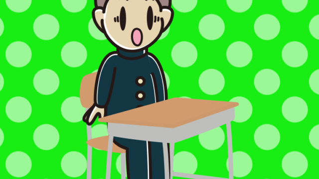 教室の席で驚く男子中学生のイラスト【色、背景あり】PNG