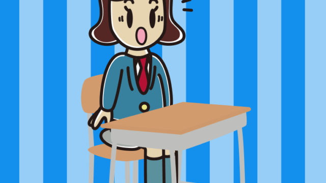 教室の席で驚く女子高校生のイラスト【色、背景あり】PNG