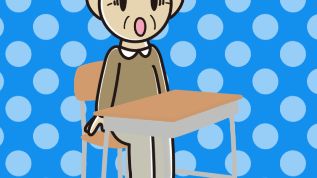 教室の席で驚くおじいさんのイラスト【色、背景あり】PNG