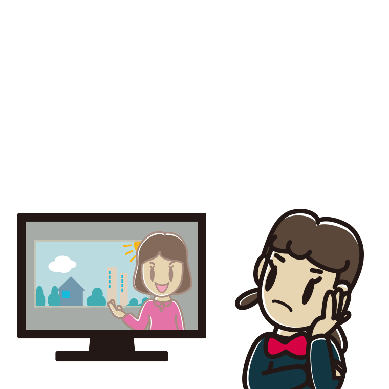 テレビを見て考える女子中学生のイラスト【色あり、背景なし】透過PNG