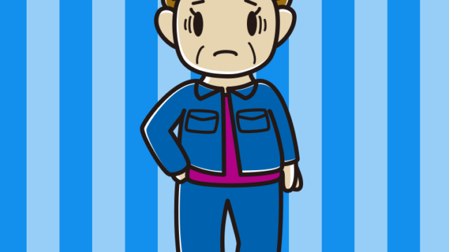 デニムオンデニムで困るおばさんのイラスト【色、背景あり】PNG