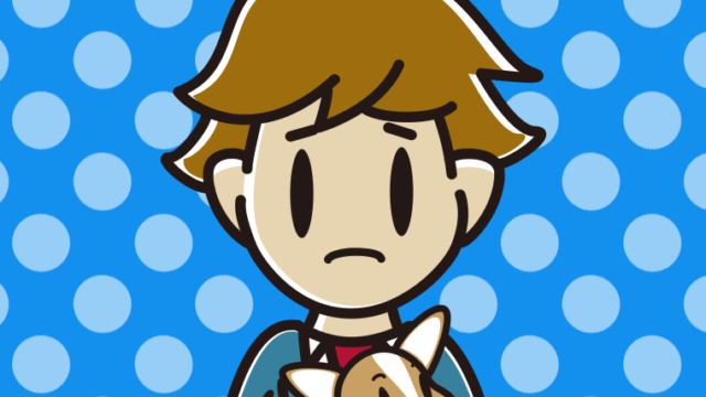 犬を抱いて困る男子高校生のイラスト【色、背景あり】PNG