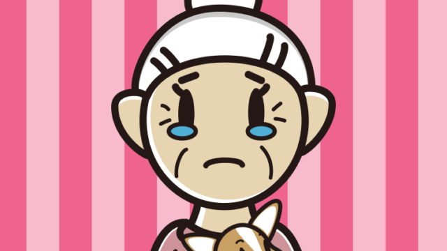 犬を抱いて泣くおばあさんのイラスト【色、背景あり】PNG