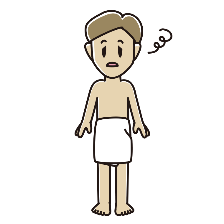 ぼーっとするバスタオル姿の男性のイラスト【色あり、背景なし】透過PNG