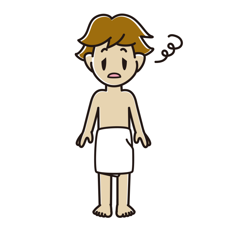 ぼーっとするバスタオル姿の男子高校生のイラスト【色あり、背景なし】透過PNG