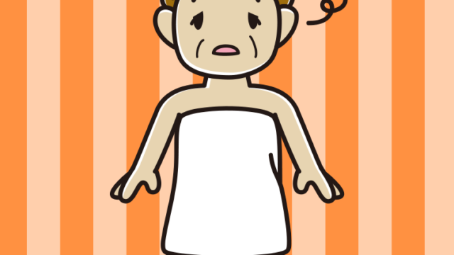 ぼーっとするバスタオル姿のおばさんのイラスト【色、背景あり】PNG
