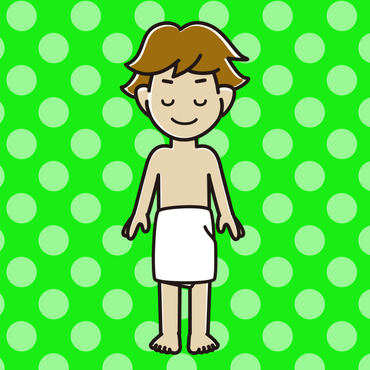 目を閉じるバスタオル姿の男子高校生のイラスト【色、背景あり】PNG