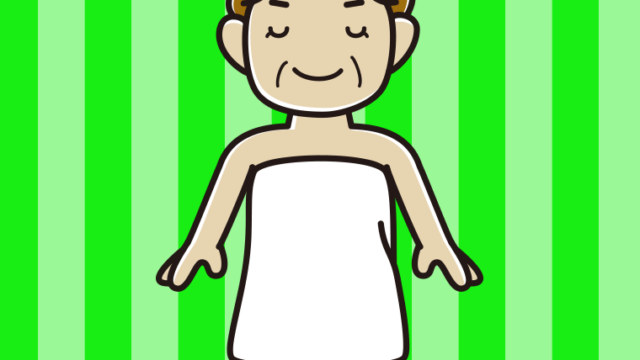 目を閉じるバスタオル姿のおばさんのイラスト【色、背景あり】PNG