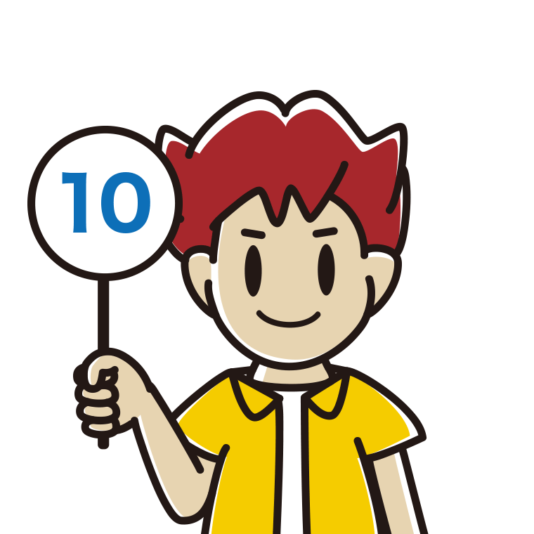 10の札を持つ男子大学生のイラスト【色あり、背景なし】透過PNG