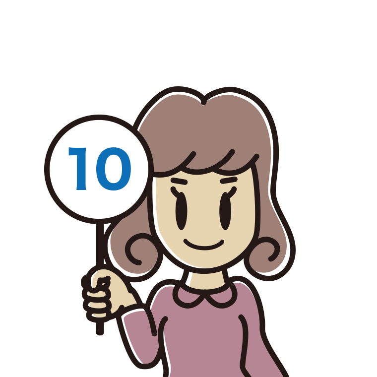 10の札を持つ女子大学生のイラスト【色あり、背景なし】透過PNG