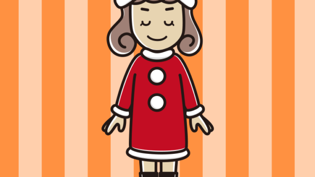 目を閉じるサンタ姿の女子大学生のイラスト【色、背景あり】PNG