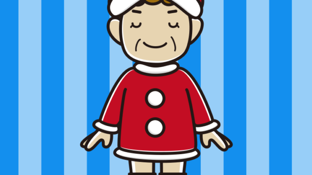 目を閉じるサンタ姿のおばさんのイラスト【色、背景あり】PNG