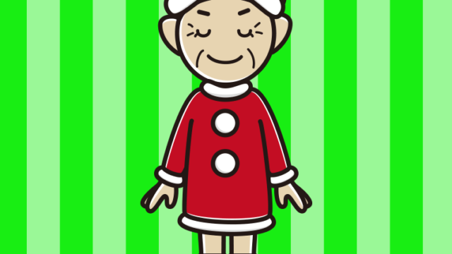 目を閉じるサンタ姿のおばあさんのイラスト【色、背景あり】PNG