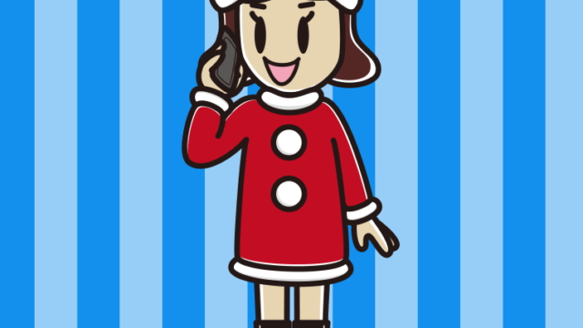スマホで電話するサンタ姿の女子高校生のイラスト【色、背景あり】PNG
